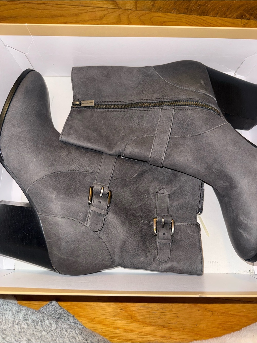 Michael Kors Gray Suede Buckle Ankle Boots NWT